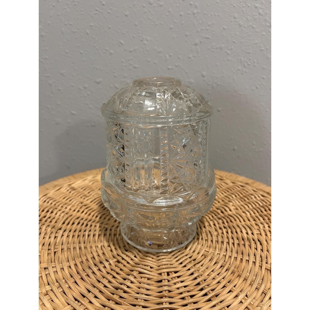Vintage Indiana Glass Fairy Lamp Clear Glass Stars Bars Full Size 6.5